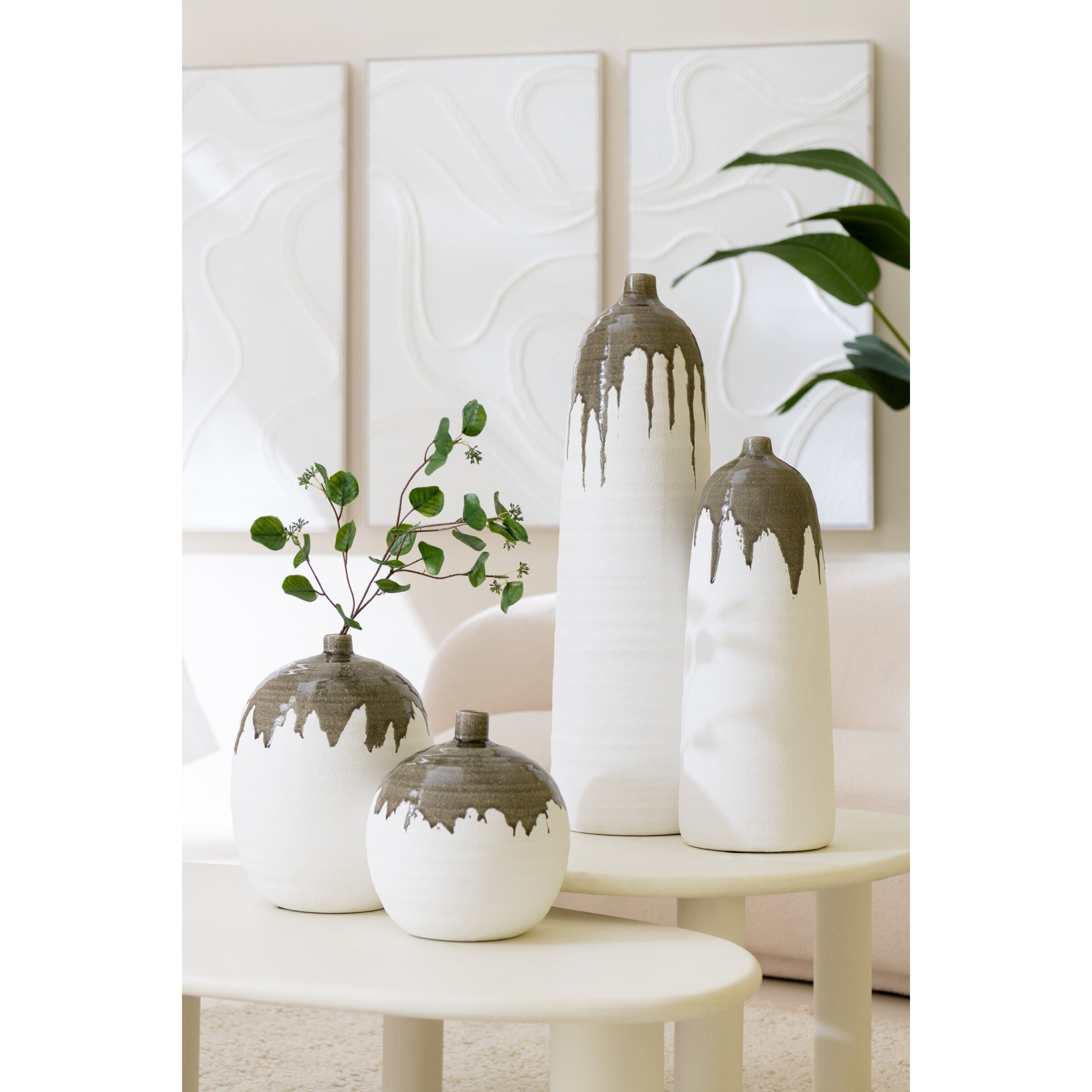 J-Line Vase Olea  Bouteille Vert Olive/Blanc Small