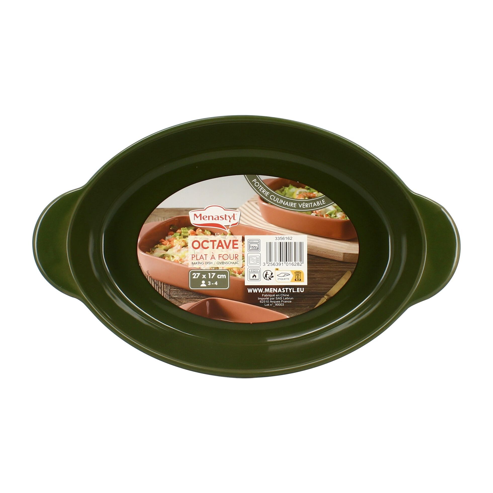 Plat à four ovale en grès vert OCTAVE