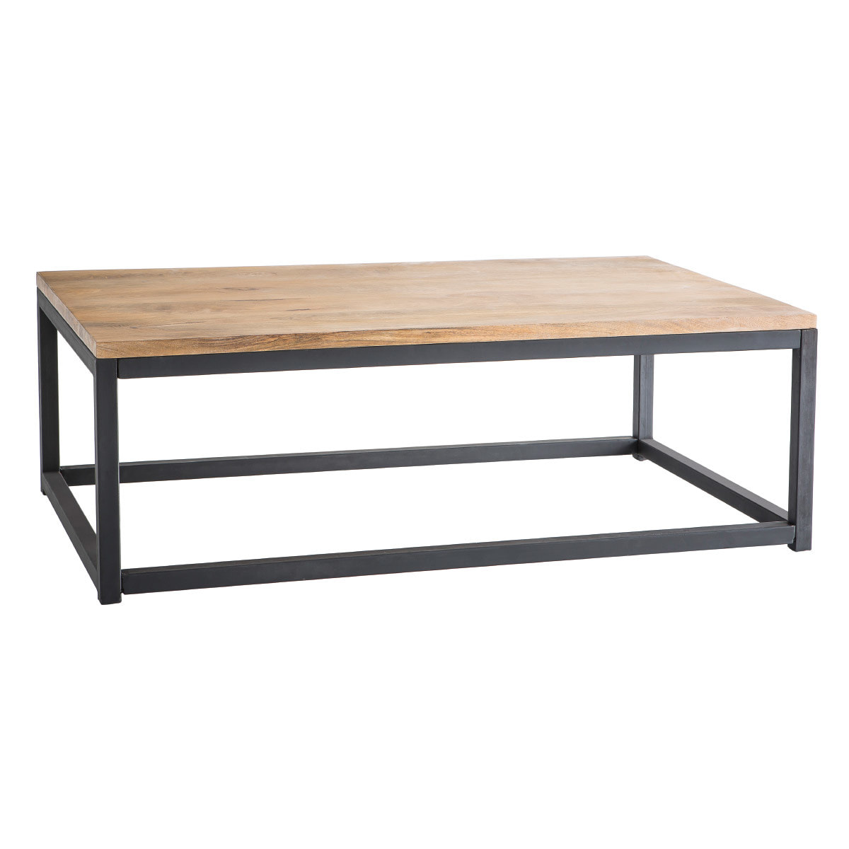 Table basse rectangulaire bois clair manguier massif et métal noir L120 cm FACTORY