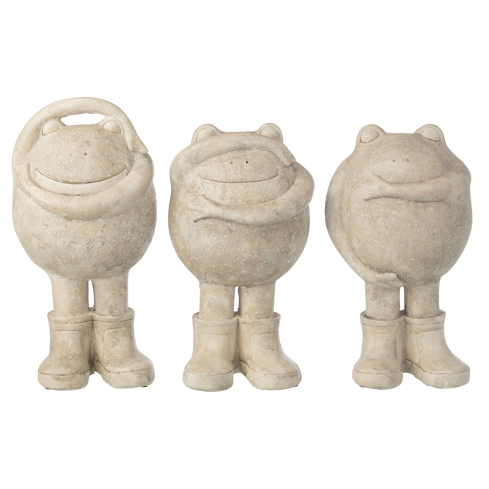 J-Line Grenouille Voir/Entendre/Parler - polyrésine - beige - large - 3 pièces