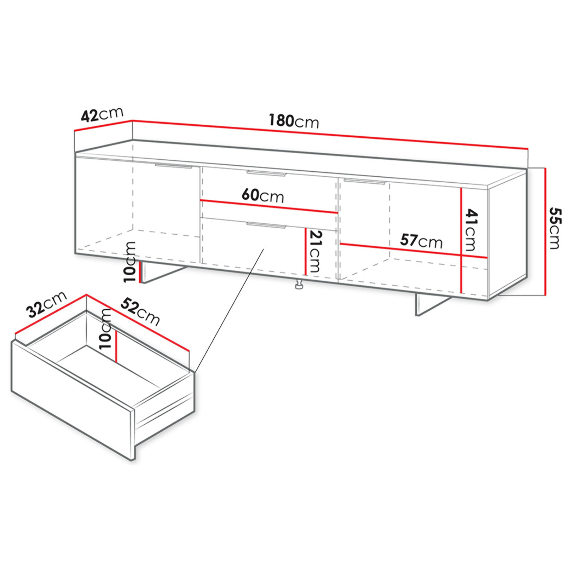 Canterbury - meuble tv - 2 tiroirs et 2 portes - beige - 180 cm - Beige