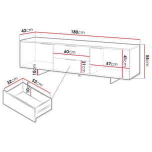 Canterbury - meuble tv - 2 tiroirs et 2 portes - beige - 180 cm - Beige