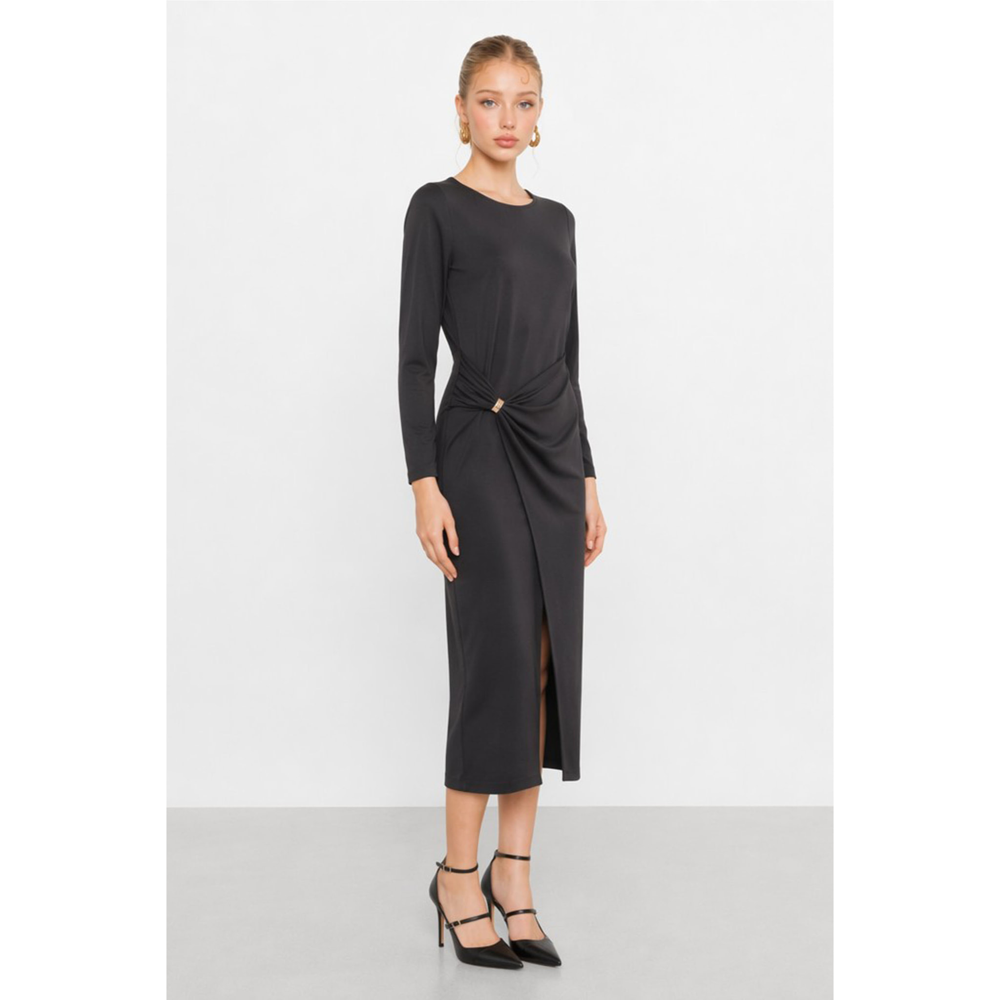 Kocca - Abito midi a maniche lunghe con drappeggio in vita Donna