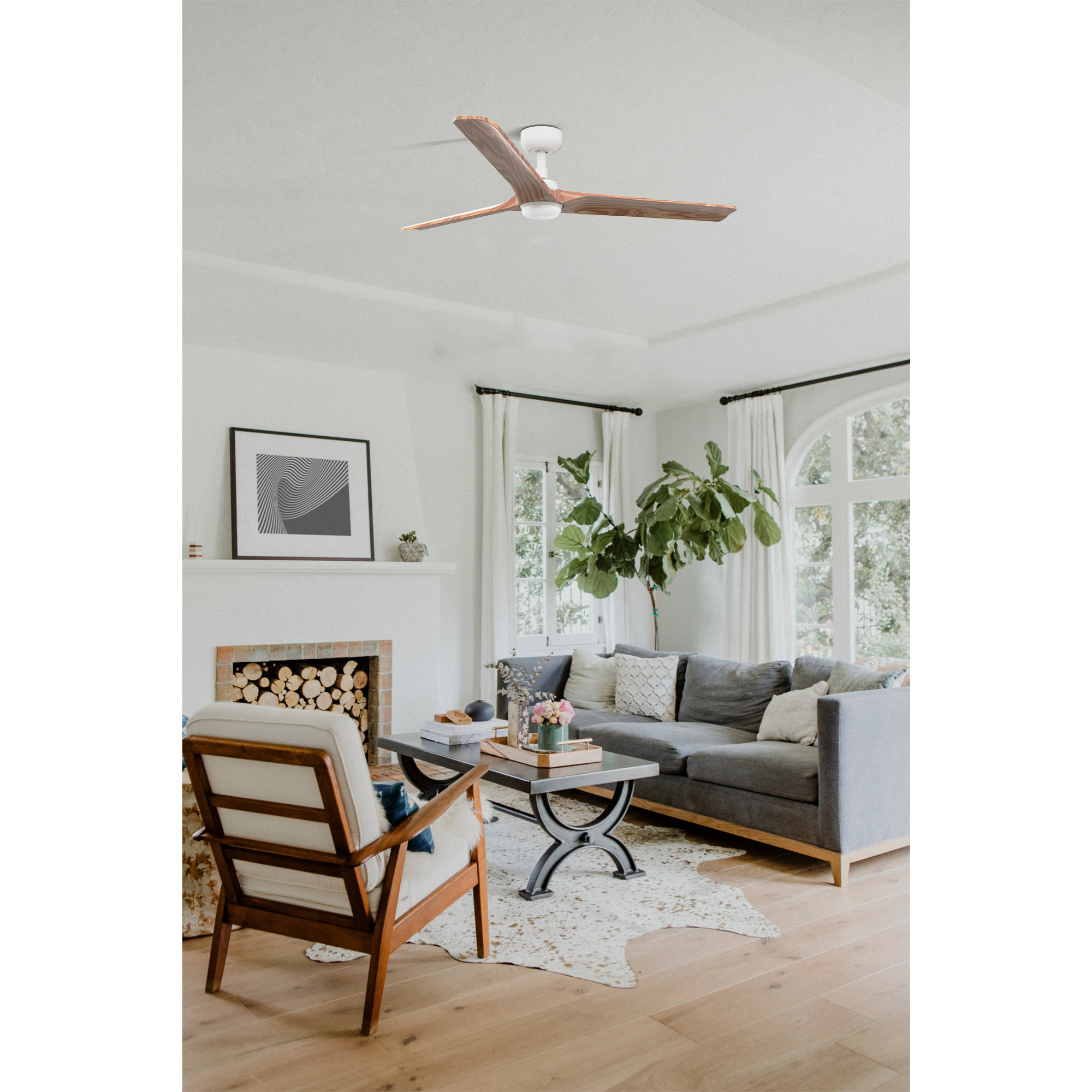 HEYWOOD L LED Ventilador de techo blanco/madera clara