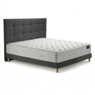 Ensemble matelas mousse haute résilience CALLISTO, H29 cm, accueil mémoire de forme, sommier et tête de lit gris foncé