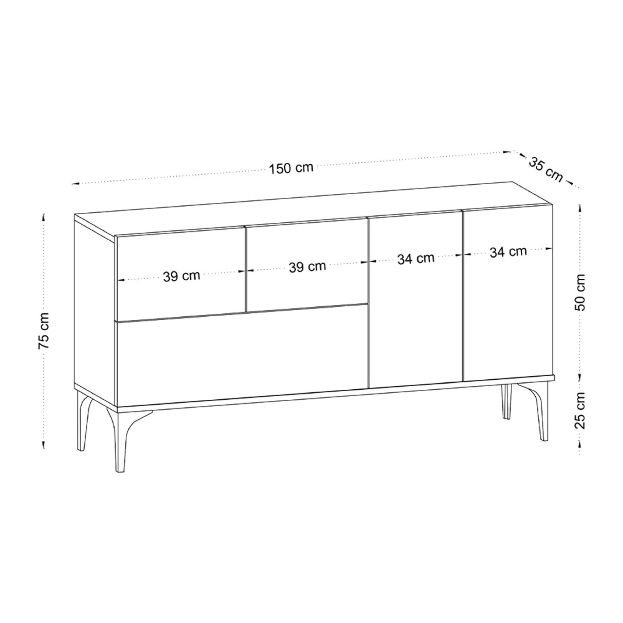 LILO Buffet design 5 portes couleur chêne – 150 cm