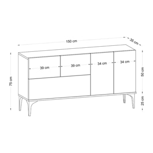LILO Buffet design 5 portes couleur chêne – 150 cm