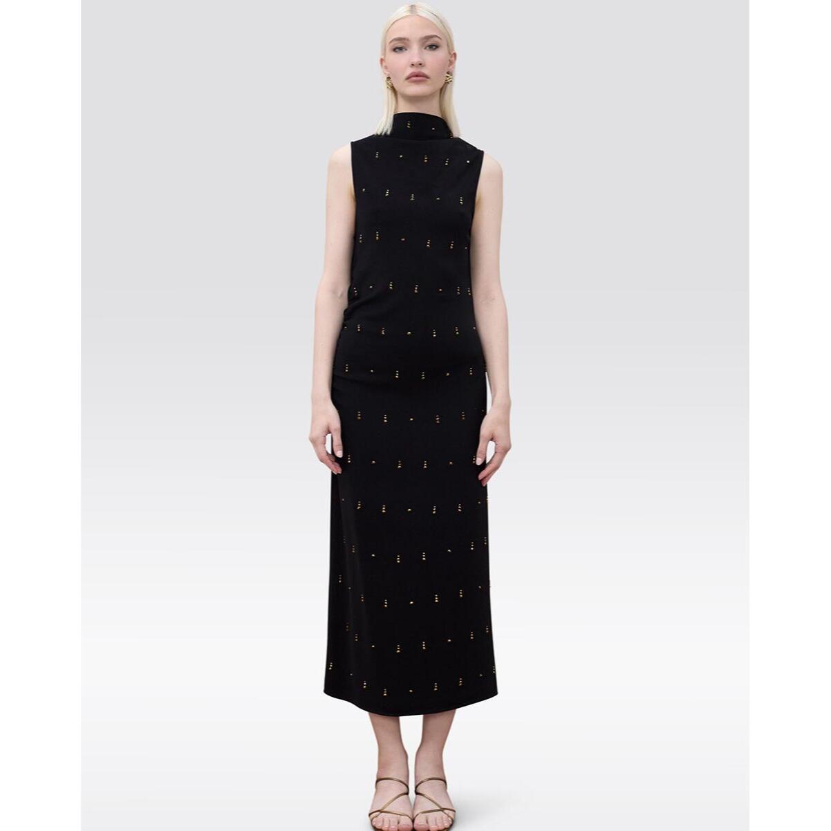 Abito midi senza maniche con applicazione di pietre