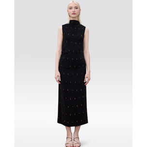 Abito midi senza maniche con applicazione di pietre