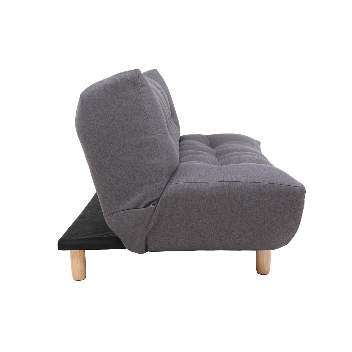 Canapé convertible scandinave 3 places en tissu gris foncé et bois clair YUMI