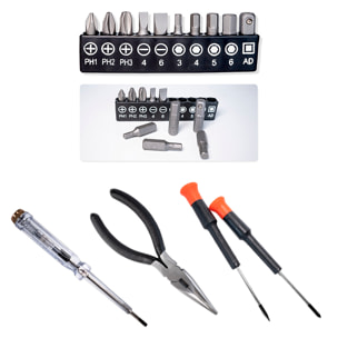 Set di attrezzi domestici con custodia e 26 pezzi.