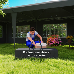 Tonnelle pop up pliante - barnum pliable - 4 cotés démontables - 4 fenêtres - acier oxford haute densité noir