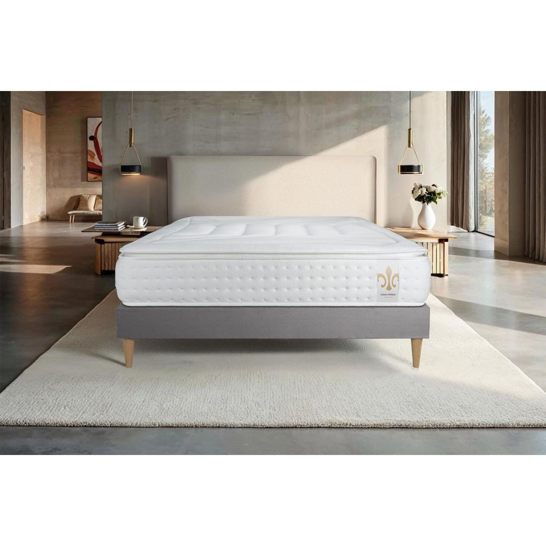 Ensemble Matelas Vingt-Quatre PLUS - 24cm - Ressorts ensachés et mémoire de forme - Confort hôtelier - Sommier kit Gris