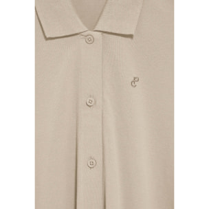 Vestido beige abotonado con bordado PC