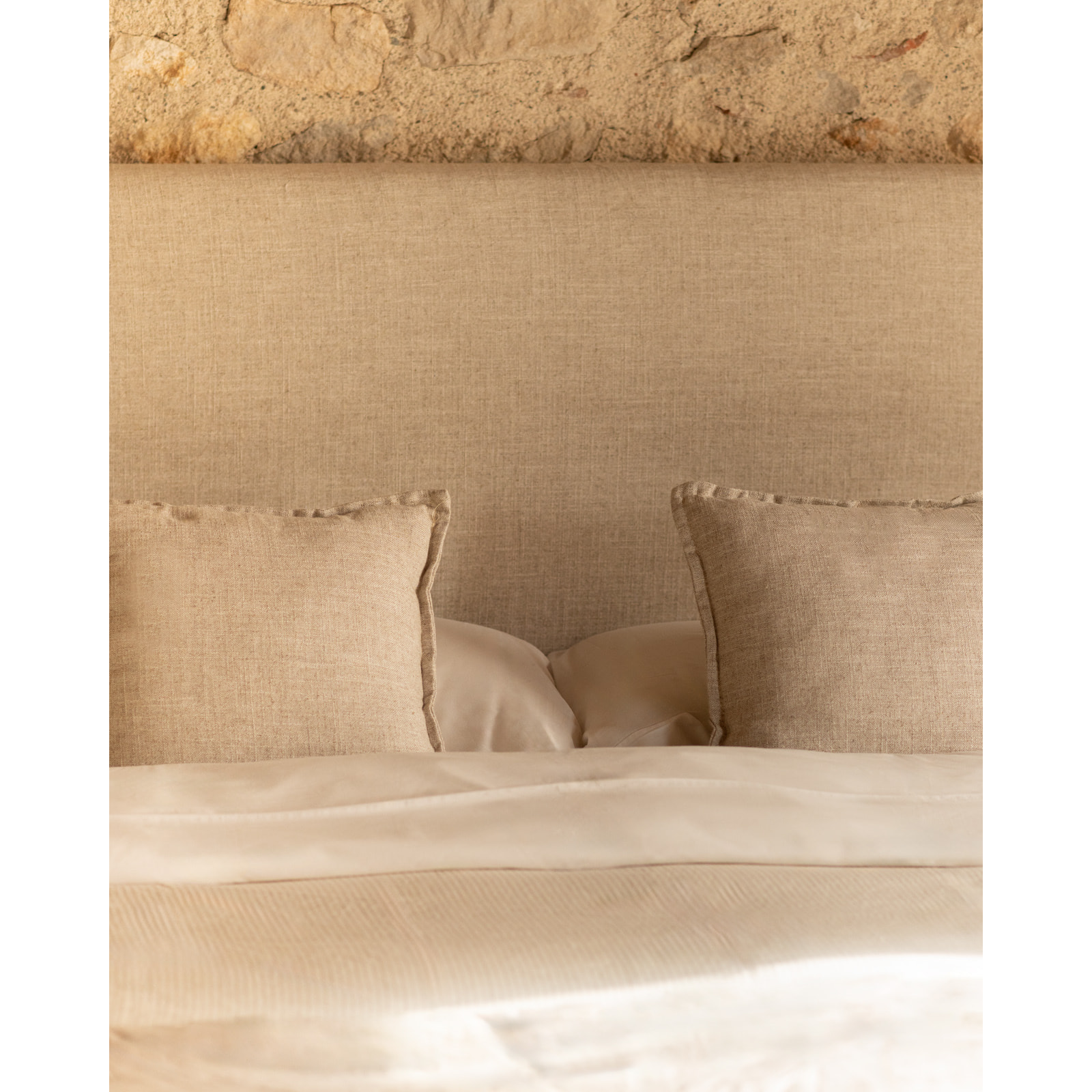 Cabecero tapizado desenfundable de lino beige de varias medidas