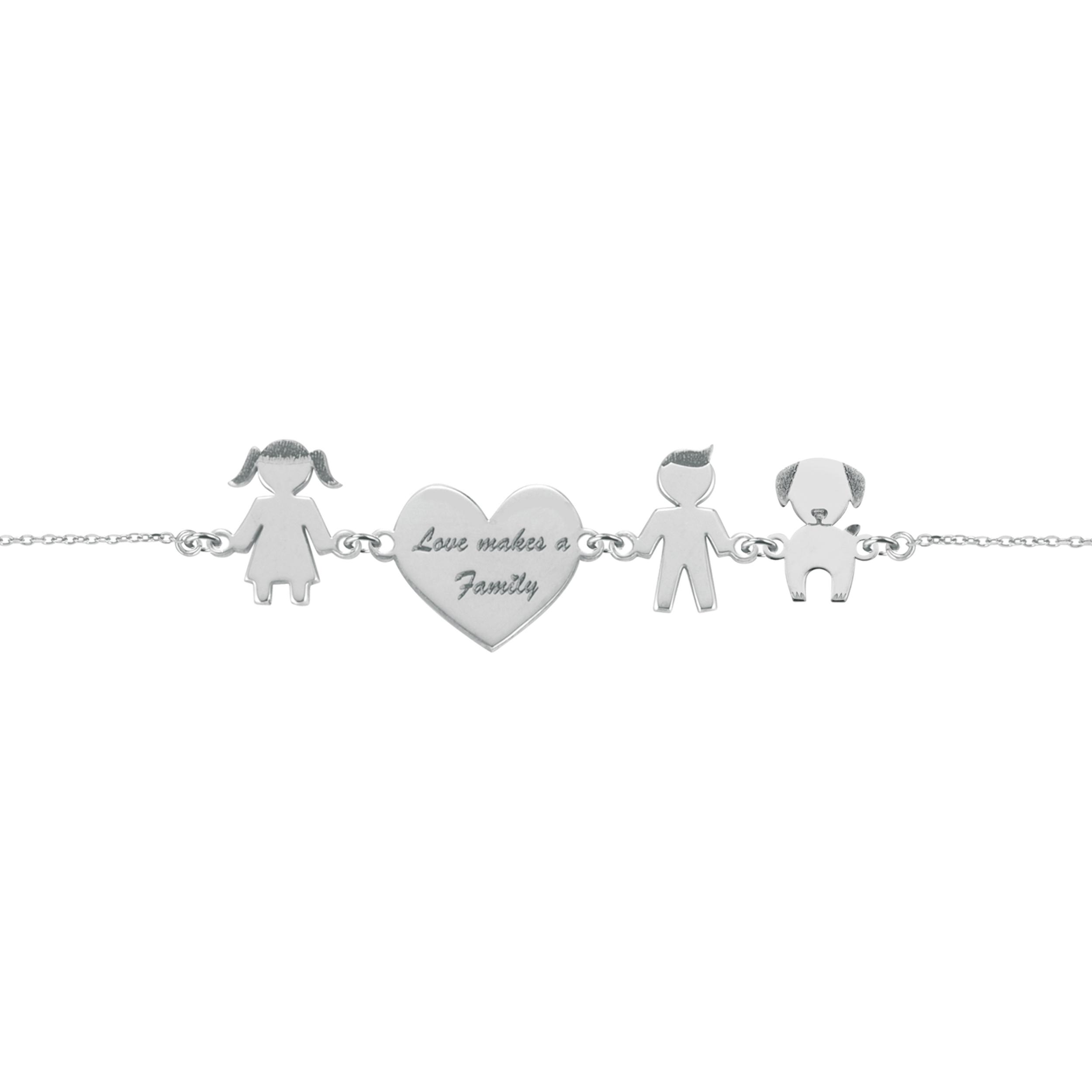 Bracciale Love Makes a Family Bimba-Cuore-Bimbo-Cane Argento