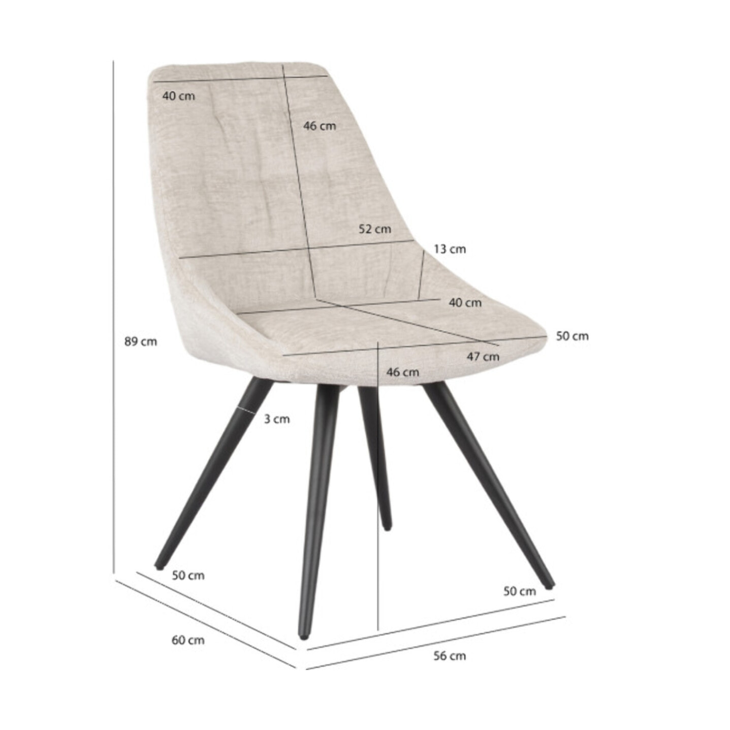 Chaise rotative 180° en tissu doux et pieds en métal noir - TOINOU