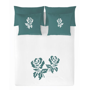 Devota & Lomba - Funda Nórdica Estampada - Cierre Solapa - 100% Algodón - Incluye 1/2 Fundas de Almohada - Roses Green