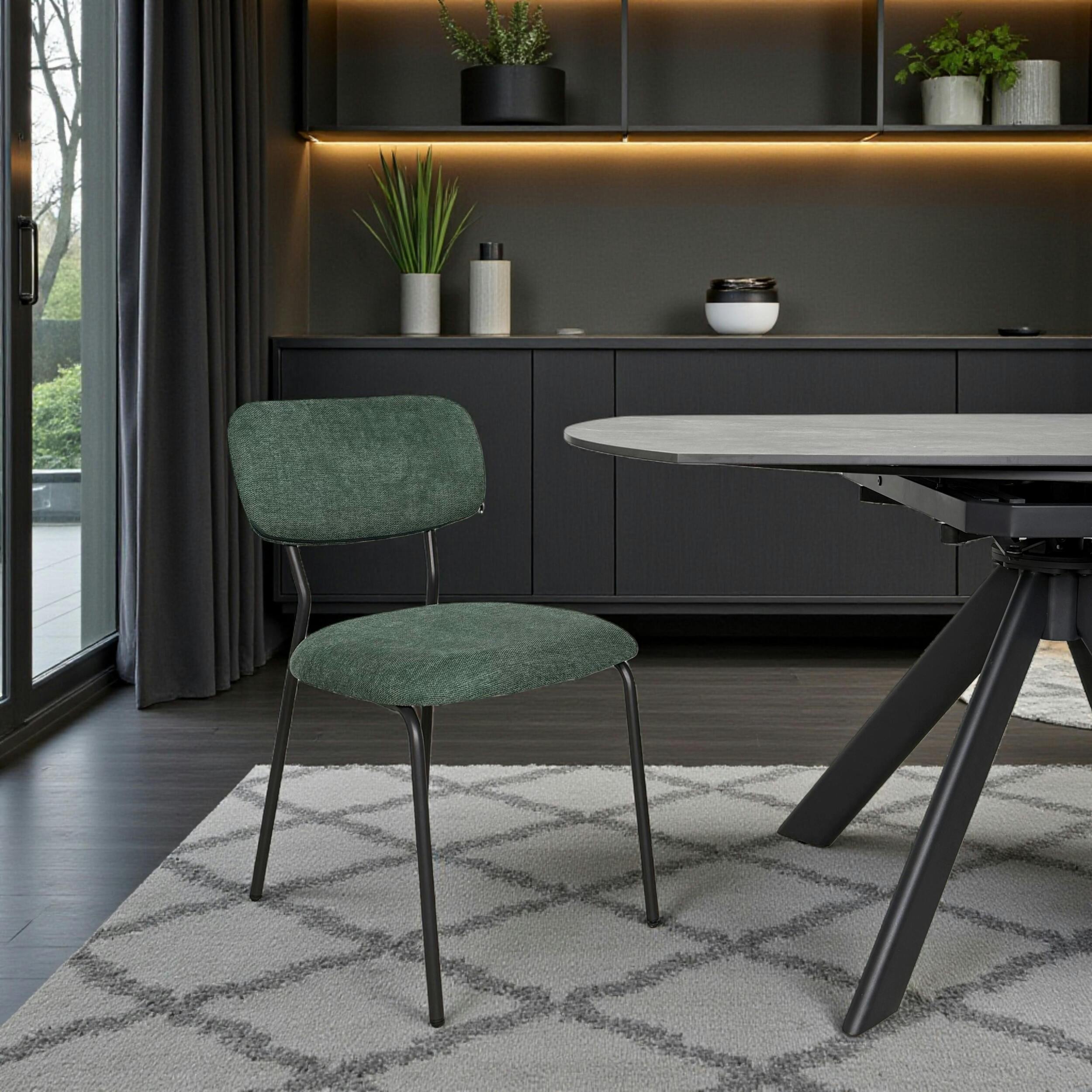 Chaise tissu vert foncé style écolier (lot de 2) MALANG