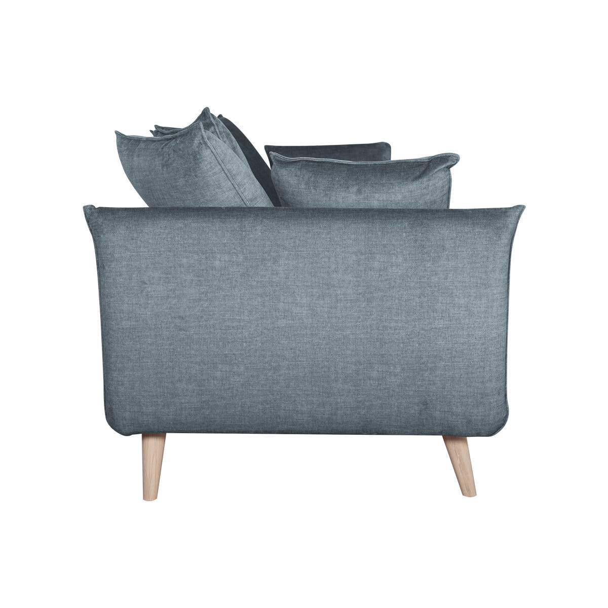 Canapé scandinave 3 places en tissu velours bleu gris et bois clair OLYMPIA