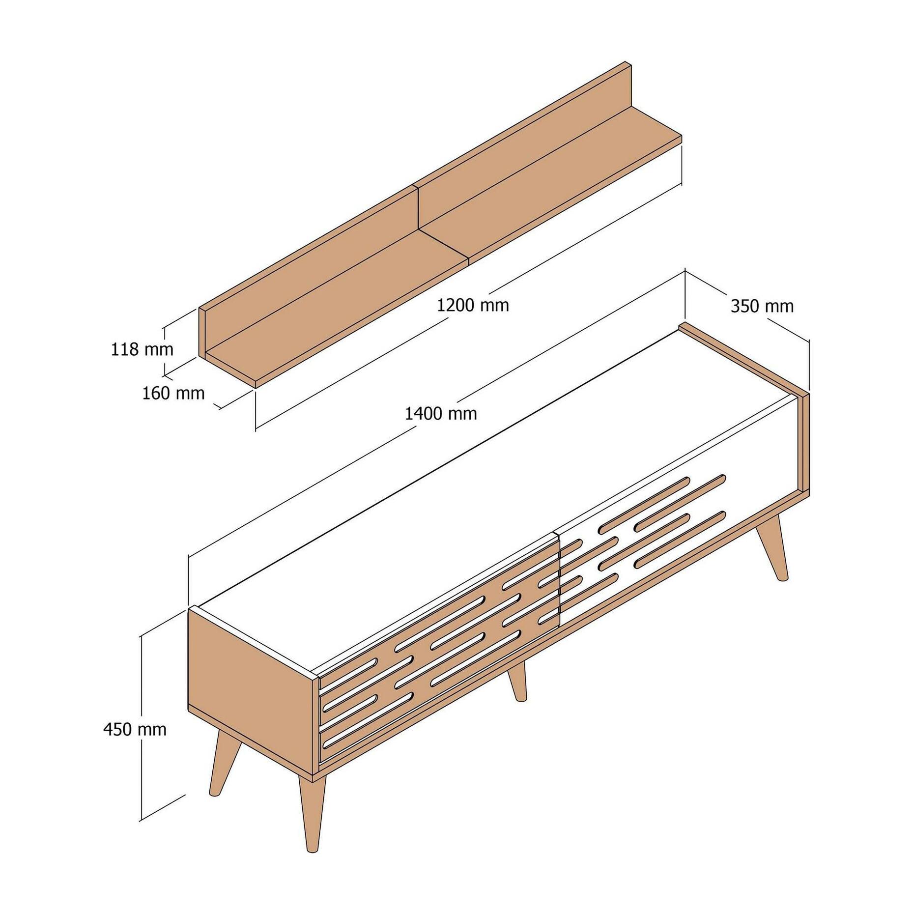 Mobile porta TV Daanesta, Credenza da soggiorno, Armadio basso per TV, Base parete attrezzata, 140x45h35 cm, Noce e Antracite