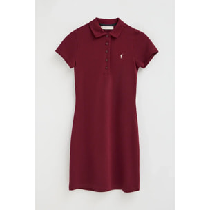 Vestido corto granate de manga corta con cuello polo y logo Rigby Go