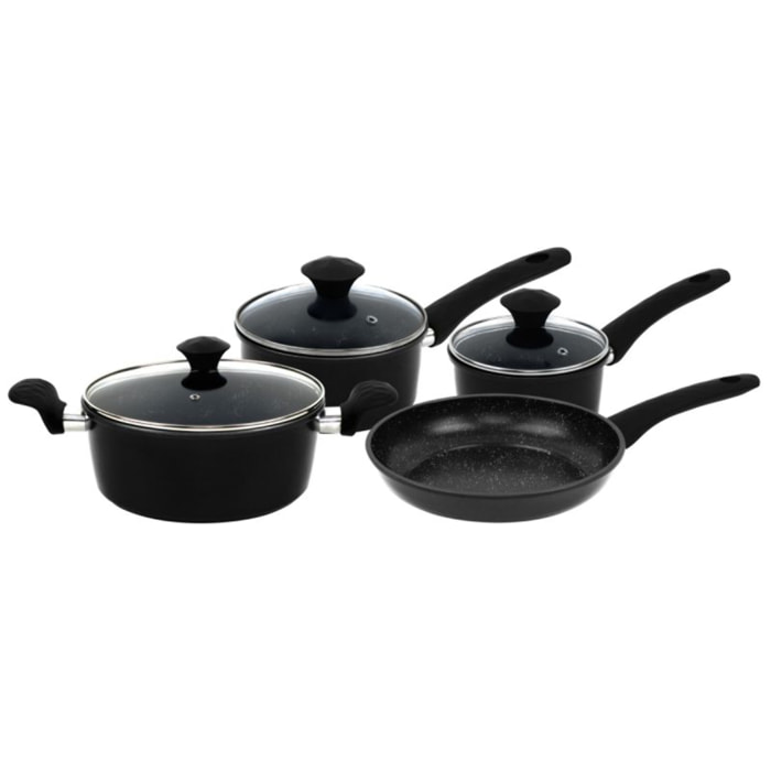 Batterie de cuisine forgée revêtement en marbre Noir 7 pièces Herzberg HG04654-BLK