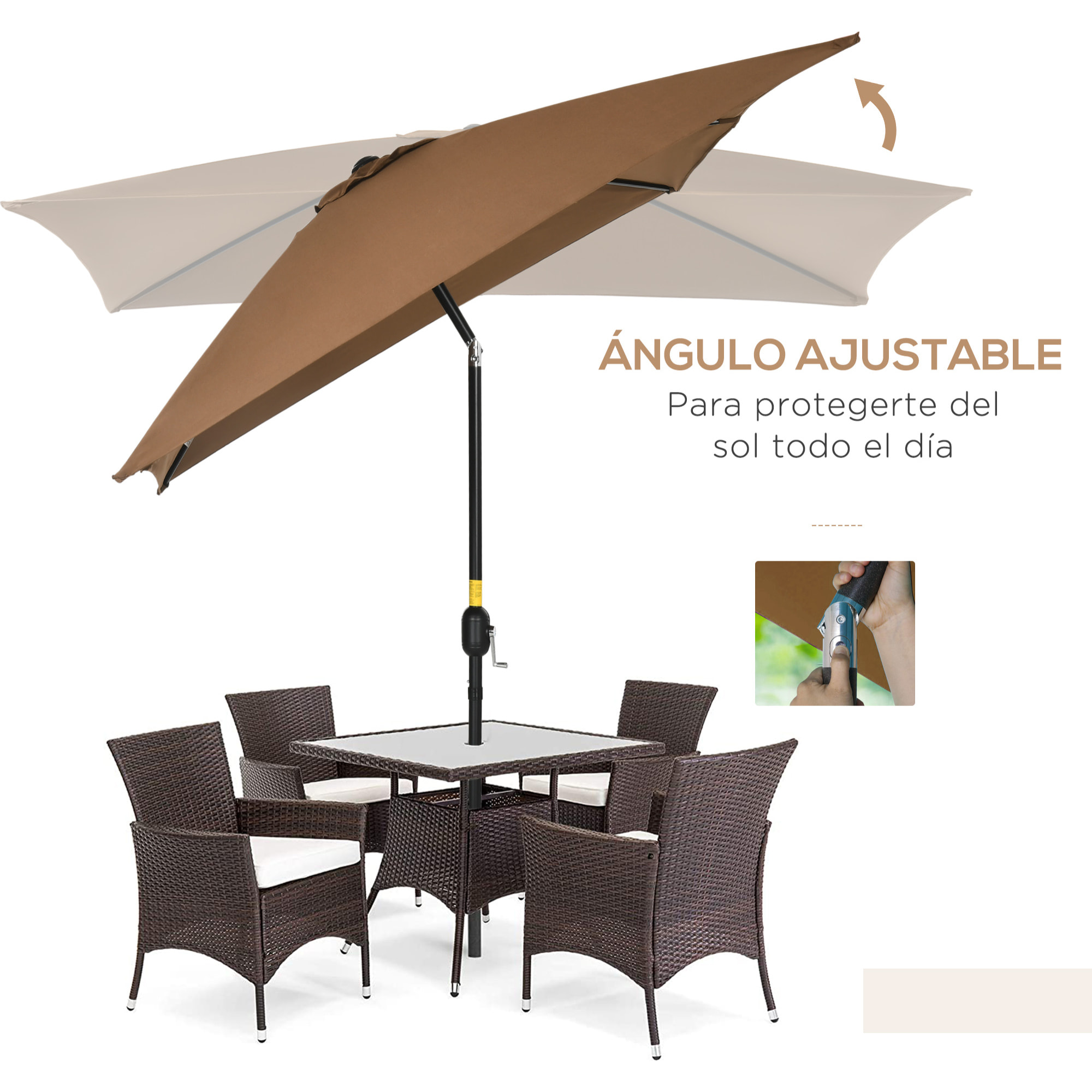 Sombrilla de Terraza Exterior 198x294 cm Parasol de Terraza Exterior con Ángulo Ajustable Mástil de Aluminio y Anti-UV Sombrilla para Jardín Patio Café