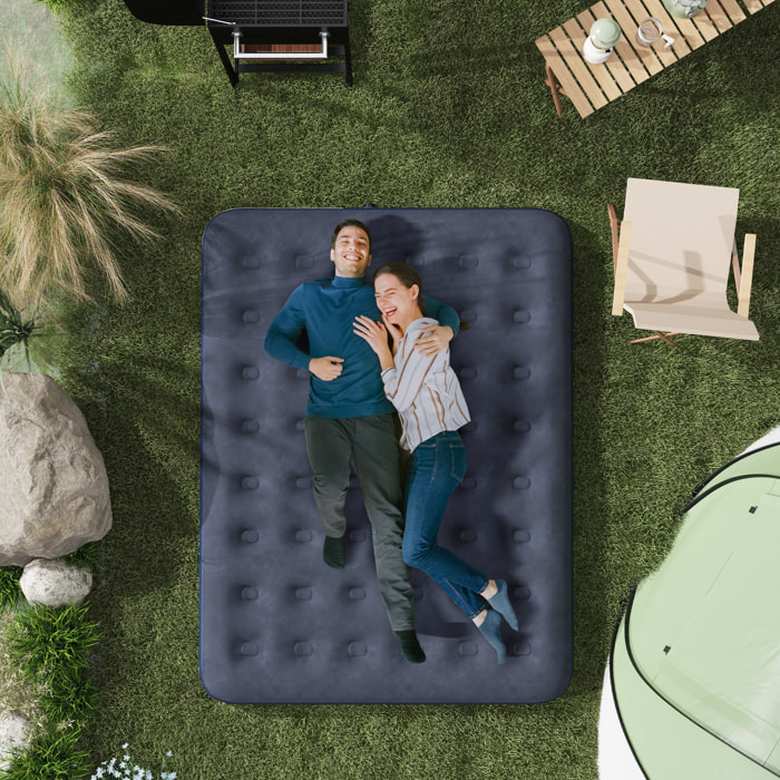 Matelas gonflable double lit pneumatique 2 places avec gonfleur manuel surface floquée bleu