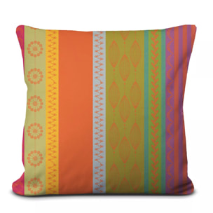 Housse de coussin pur coton 220 g/m² motif jacquard vert orange Mille broderies samba