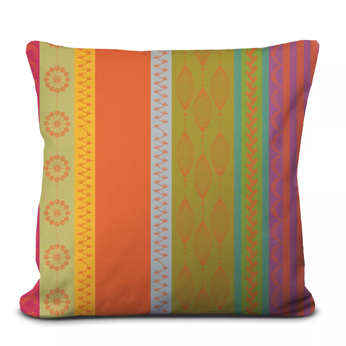 Housse de coussin pur coton 220 g/m² motif jacquard vert orange Mille broderies samba