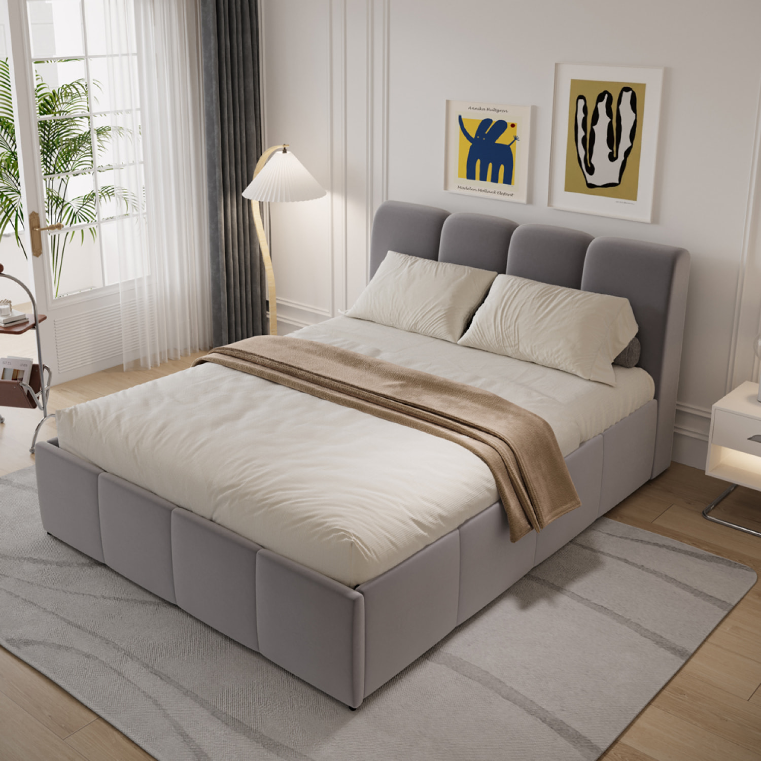 MOORE Lit nuage coffre 160x200cm velours gris