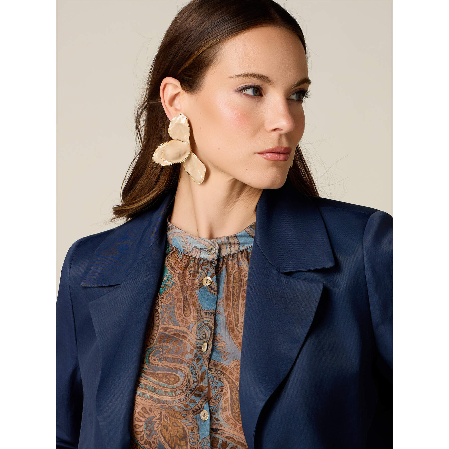 Oltre - Blazer cropped misto lino - Blu