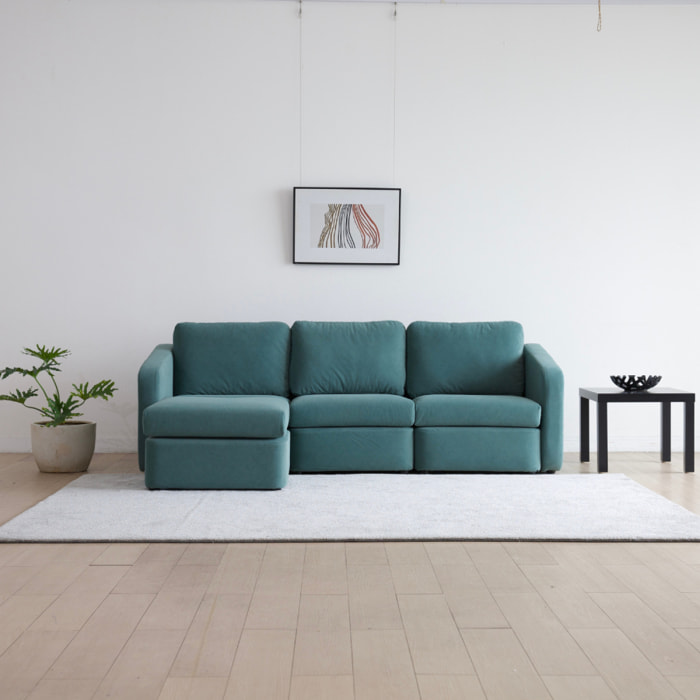 GALEGO Canapé modulable 3 places bleu avec pouf