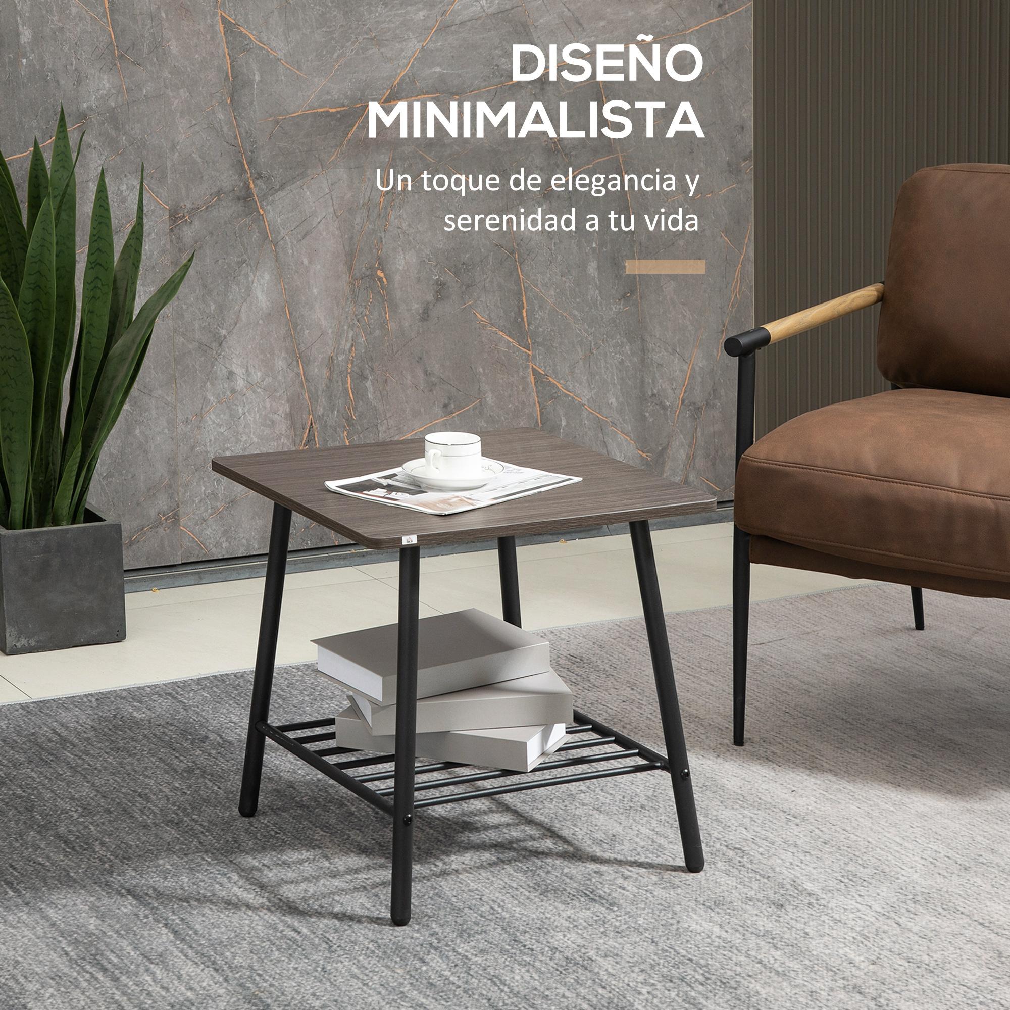 Mesa Auxiliar con 2 Estantes de Almacenaje Mesita de Salón para Dormitorio Estudio Oficina Estilo Industrial 50x50x50 cm Gris