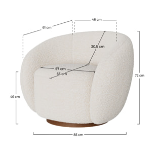 Fauteuil pivotant Naya en tissu bouclé blanc