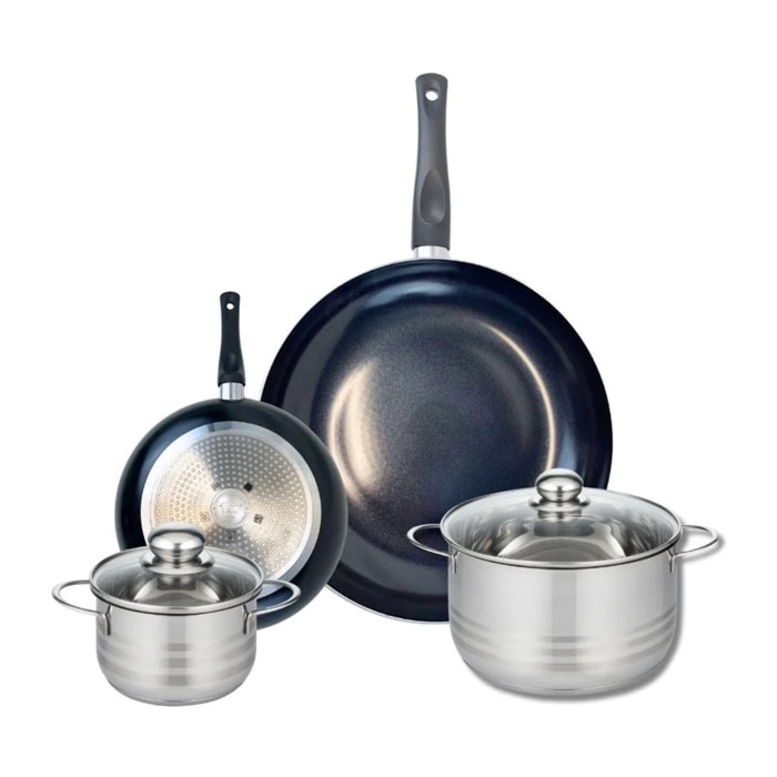 Ensemble de 2 Poêles de cuisson 20 et 32 cm et 2 faitouts 16 et 20 cm Elo Prima Brillant