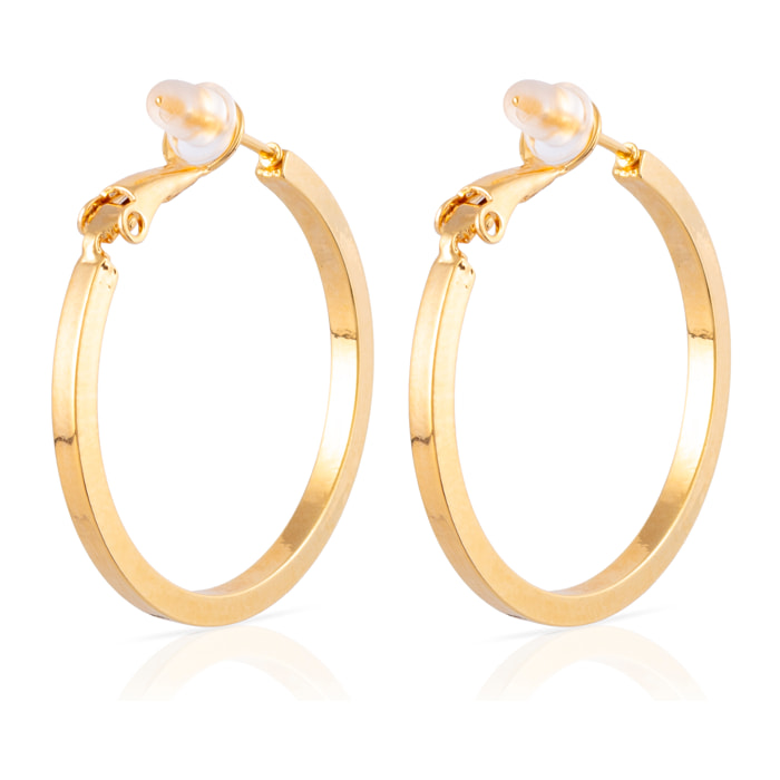 Pendientes de aro plano de cobre con baño de oro auténtico, 30 mm, cierre catalán de plata de ley 925 con acabado dorado electroplateado.
