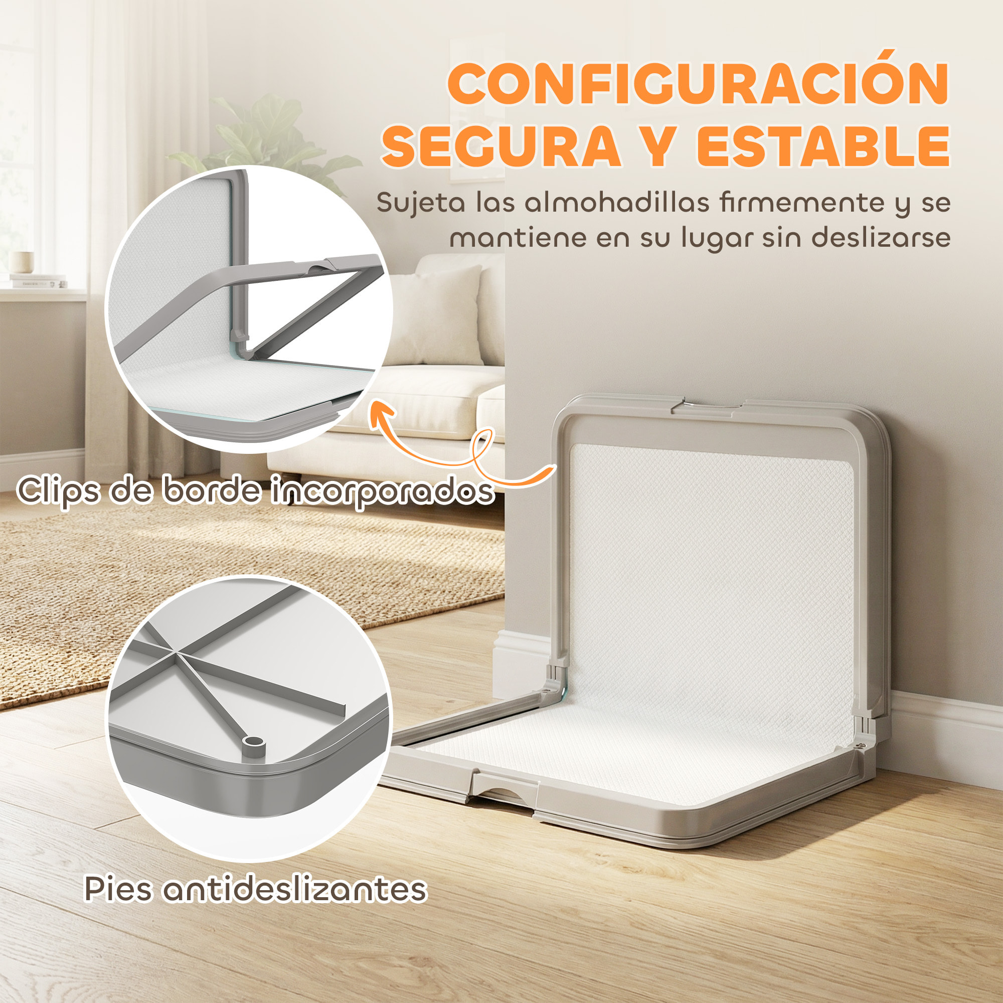 Inodoro para Perros Plegable, 86x62 cm, Bandeja Sanitaria para Perros para Entrenamiento, con 3 Almohadillas, Pies Antideslizantes y Fácil de Limpiar, Gris