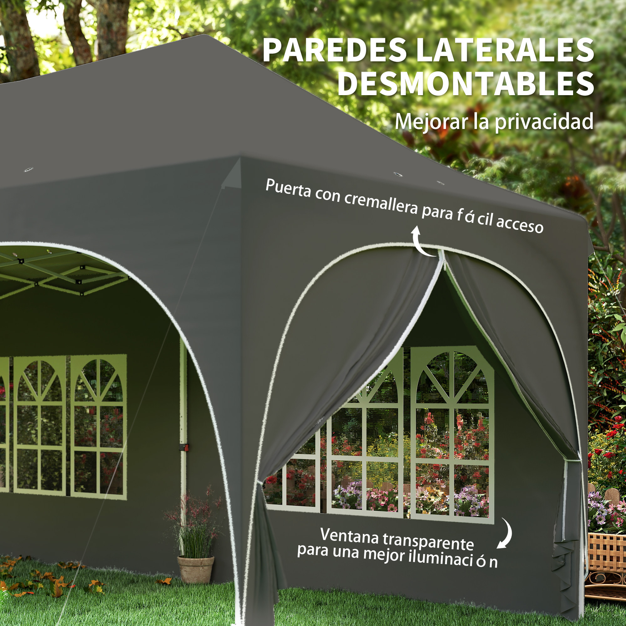 Outsunny Carpa Plegable 6x3 m, Pop-up, con 6 Laterales Extraíbles, Cenador de Jardín con Altura Ajustable, Ventanas, Bolsa de Transporte, UPF30+, Gazebo para Camping, Fiestas, Exterior, Gris Oscuro