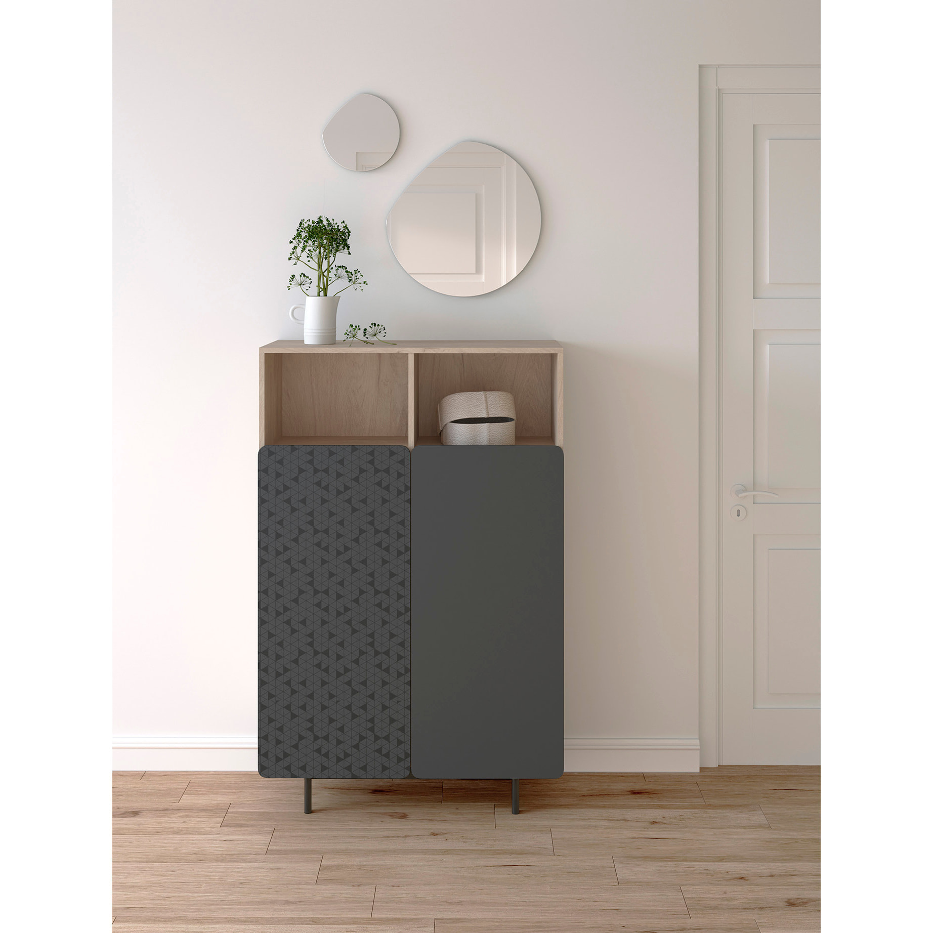 Set Lune espejos redondos Lune aglomerado negro ø25cm y ø50cm