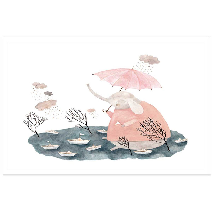 Affiche enfant jour de pluie chez madame éléphant  Affiche seule