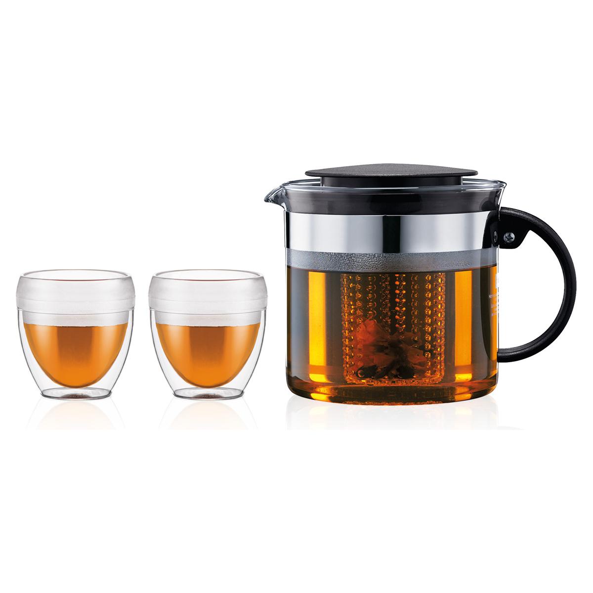 Théière En Verre Bodum Bistro 1.5L - Filtre Plastique Sans BPA - Design Noir Élégant