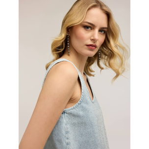 Motivi - Top de denim con cristales - Light - blue