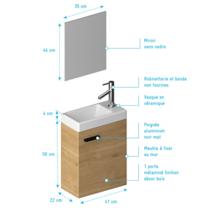 Ensemble Meuble Lave Mains décor Bois 41x50x22cm + Miroir - SMALLY WOOD