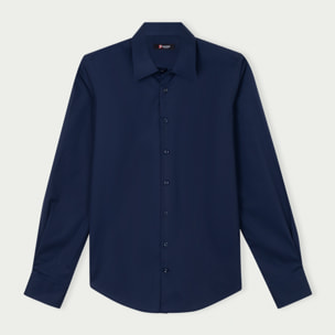 Camicia Uomo 1 Bottone Italiano Slim Popeline Stretch Unito Blu
