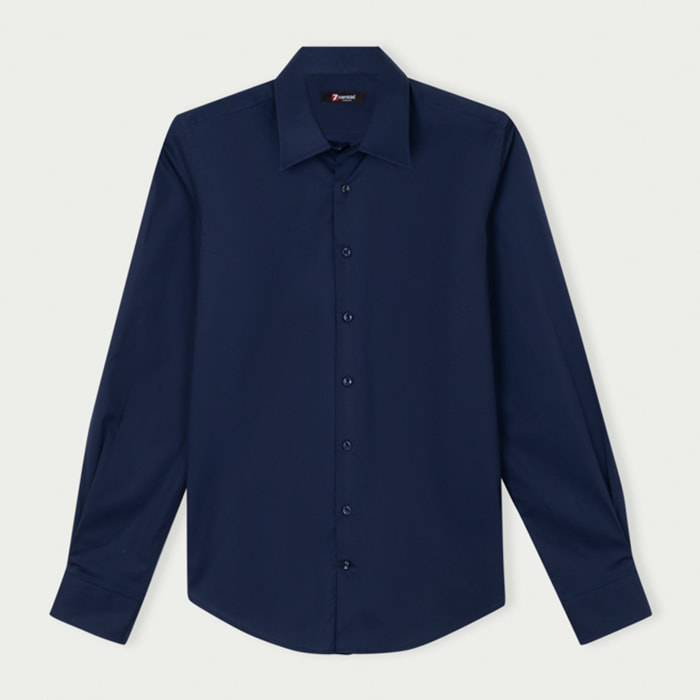 Camicia Uomo 1 Bottone Italiano Slim Popeline Stretch Unito Blu