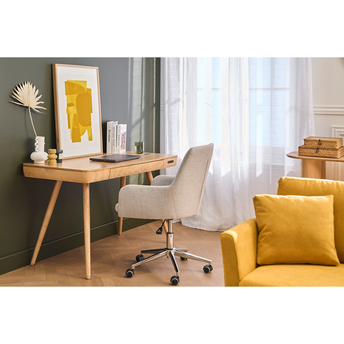 Chaise de bureau à roulettes en tissu gris clair et acier chromé SHANA