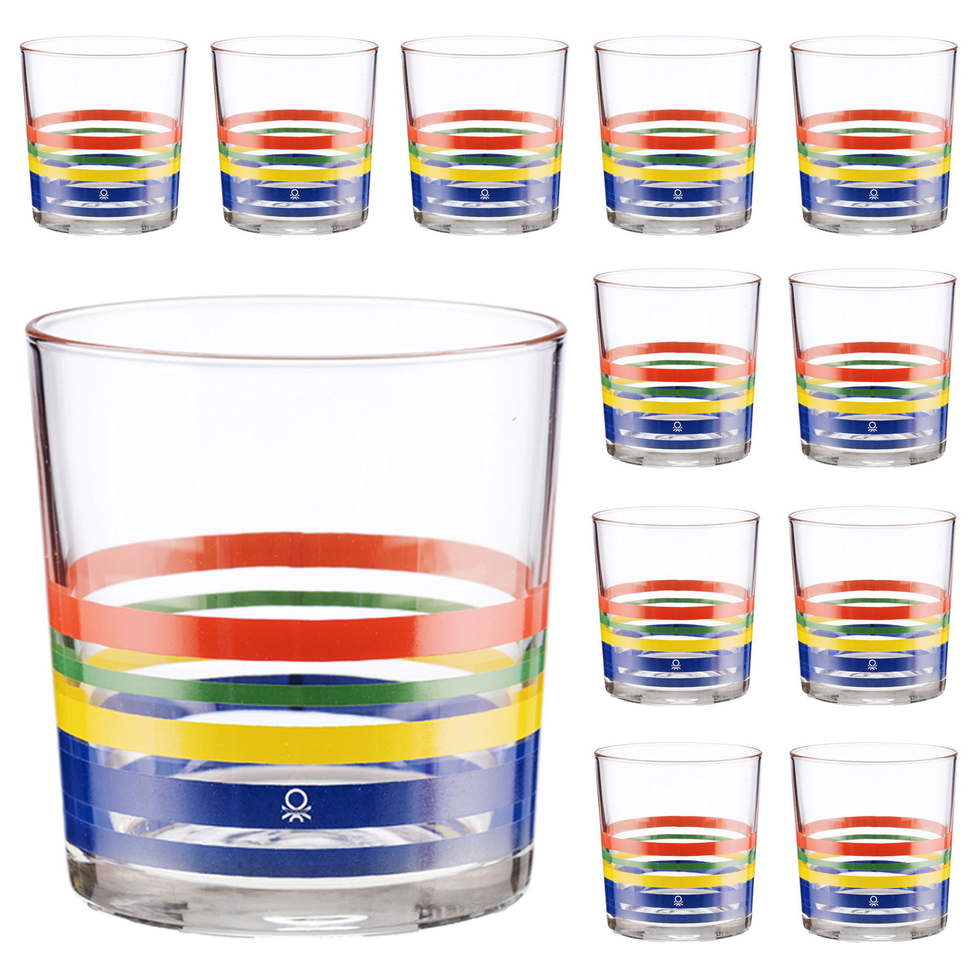 Set cristalería 12 piezas de vasos de vidrio decorados, benetton