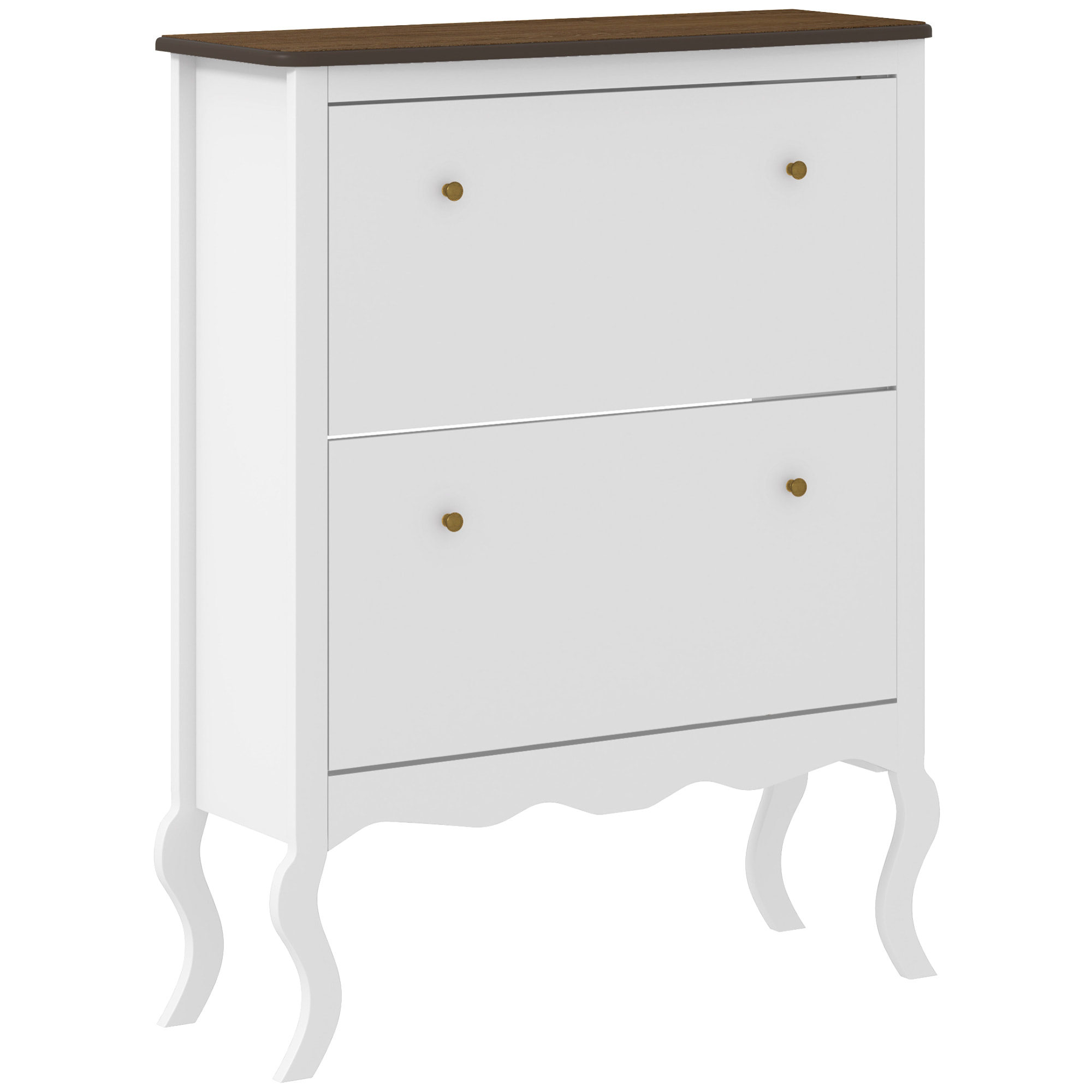 Mueble Zapatero Estilo Francés Zapatero de Entrada Recibidor con 2 Cajones Abatibles Estantes Ajustables para 16 Pares de Zapatos Zapatero Estrecho para Pasillo 84x29x109 cm Blanco